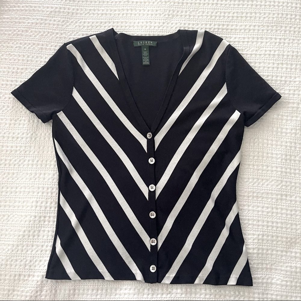 Ralph Lauren Navy & white knit top! Like new!
